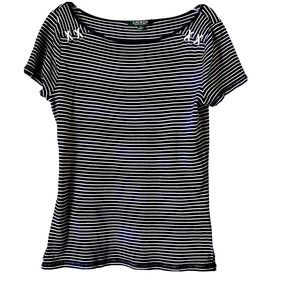 Lauren by Ralph Lauren Small Navy Blue SS Nautical T-Shirt Top Rope Accents